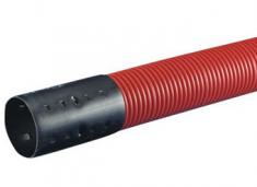 Wavin 50/42mm kabelr�r med muffe PEH korrugeret/glat r�d 6m