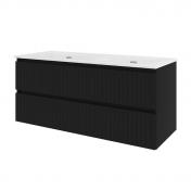 Sanibell Proline 120 m�bels�t m/lameller, 2 skuffer og dobbeltvask - Uden hanehul - Mat sort