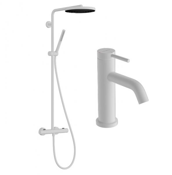 hansgrohe Pulsify S Puro 1jet & Tecturis komplet pakke til badev&aelig;relset - Mat hvid