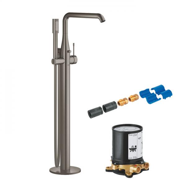 Grohe Essence komplet fritst&aring;ende badekararmatur - B&oslash;rstet Hard Graphite