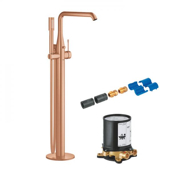 Grohe Essence komplet fritst&aring;ende badekararmatur - B&oslash;rstet Warm Sunset