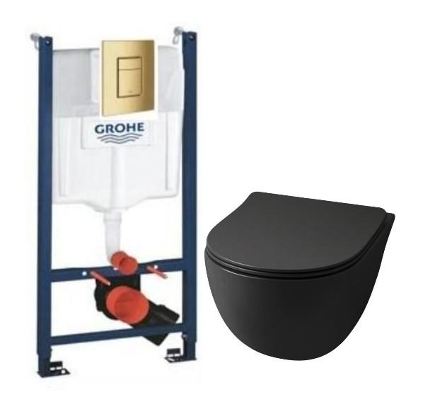 Lavabo File 2.0 RIMless Mat sort toiletpakke inkl. s&aelig;de/soft-close, cisterne og messing betjening