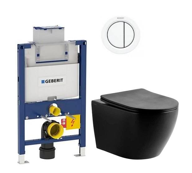 Lavabo Studio Rimless mat sort toiletpakke inkl. s&aelig;de m/soft-close, lav cisterne og hvid betjening