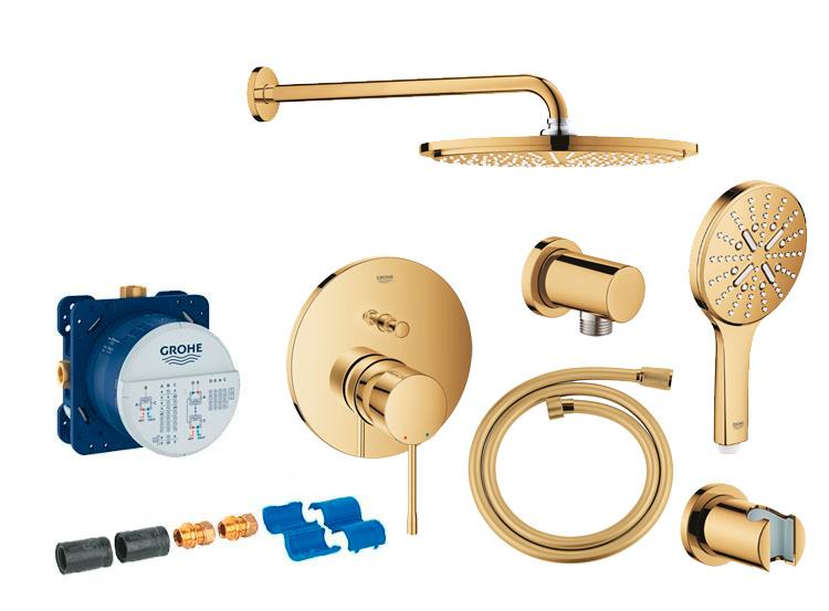Grohe Essence komplet brusesystem m/Rainshower 310 hovedbrus & SmartActive h&aring;ndbrus t/indbygning - Poleret Cool Sunrise