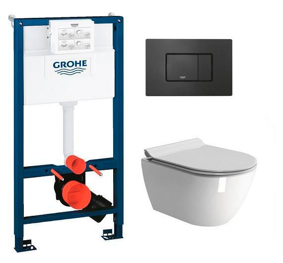 GSI Pura kompakt RIMless toiletpakke inkl. s&aelig;de m/soft-close, mellem cisterne og mat sort betjening