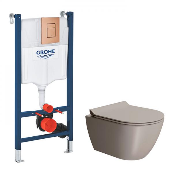 GSI Pura Tortora 50 toiletpakke inkl. s&aelig;de m. softclose, cisterne og kobber betjening