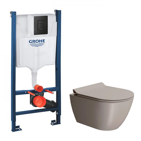 GSI Pura Tortora 50 toiletpakke inkl. s&aelig;de m. softclose, cisterne og mat sort betjening