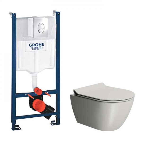 GSI Pura Cenere 50 toiletpakke inkl. s&aelig;de m. softclose, cisterne og krom betjening