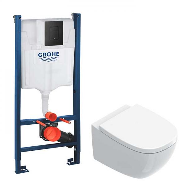 Catalano Alvea toiletpakke inkl. toilets&aelig;de m/SoftClose, cisterne og mat sort betjening