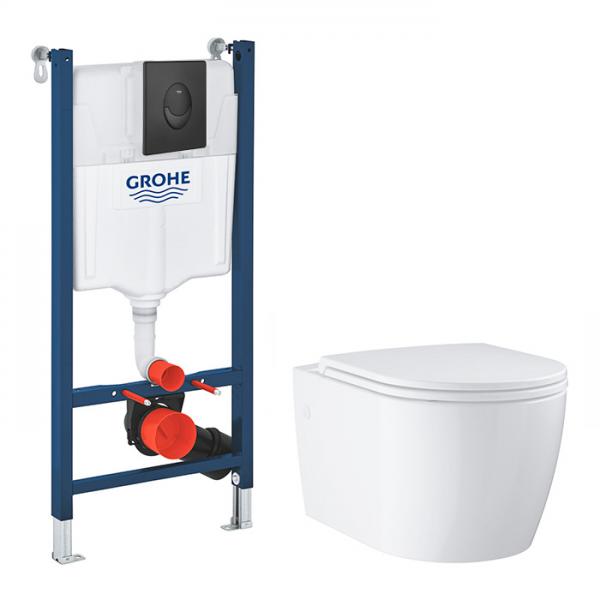 Grohe Start Round toiletpakke inkl. s&aelig;de, cisterne og mat sort betjening