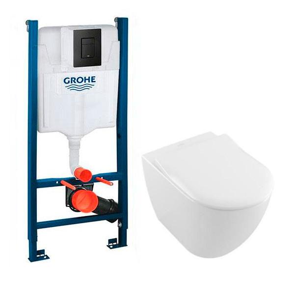 Villeroy & Boch Subway 2.0 m/RIMless og C+ toiletpakke inkl. s&aelig;de m/soft-close, cisterne og mat sort betjening