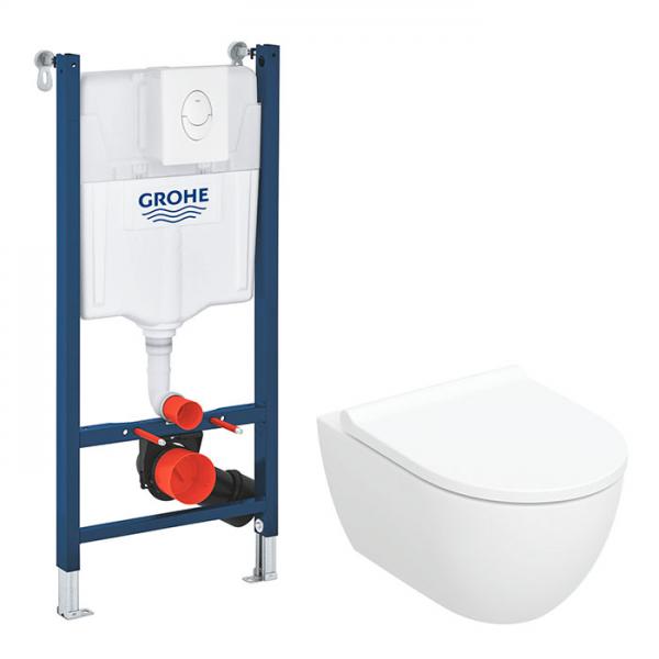 Geberit Acanto Rimless v&aelig;gh&aelig;ngt inkl. s&aelig;de m/SoftClose, cisterne og betjening i hvid