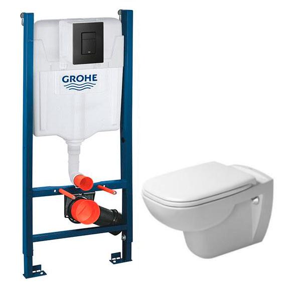 Duravit D-Code RIMless toiletpakke inkl. s&aelig;de m/softclose, cisterne og sort betjening