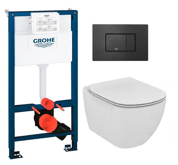 Ideal Standard Tesi toiletpakke inkl. s&aelig;de m/soft-close, mellem cisterne og mat sort betjening