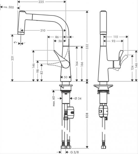 Hansgrohe Metris M71 220 k&oslash;kkenarmatur m/udtr&aelig;ksbruser - Krom
