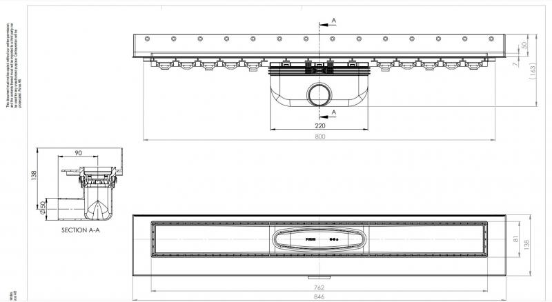 Purus Line RIB afl&oslash;bspakke 800 mm - vandret - B&oslash;rstet messing