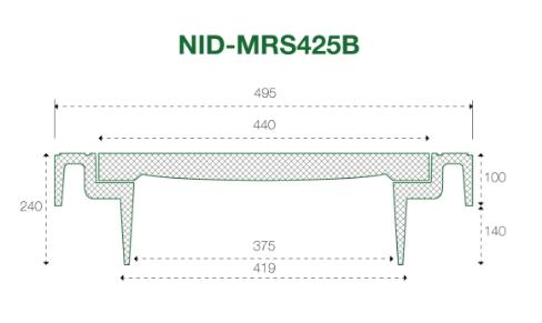 NID 425 mm karm/d&aelig;ksel u/l&aring;s, firkantet, fast, 12,5 t, komposit