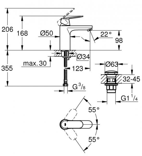 Grohe Get M h&aring;ndvaskarmatur m/push-open bundventil - Mat sort