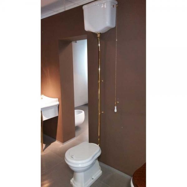 Lavabo Retro HIGH toilet med messing r&oslash;r og S-l&aring;s - Blank hvid