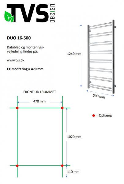 TVS DUO 16 h&aring;ndkl&aelig;det&oslash;rrer 124x50 cm - Sort