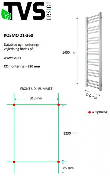 TVS Kosmo h&aring;ndkl&aelig;det&oslash;rrer - 36x140 cm - Hvid
