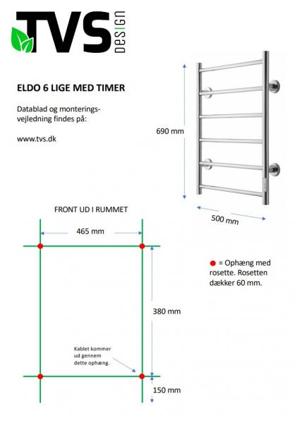 TVS Eldo 6 h&aring;ndkl&aelig;det&oslash;rrer lige - 50x69 cm - Poleret rustfrit st&aring;l