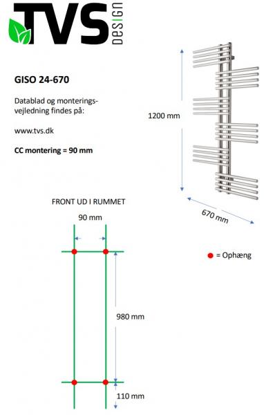TVS Giso h&aring;ndkl&aelig;det&oslash;rrer - 67x120 cm - Poleret rustfrit st&aring;l