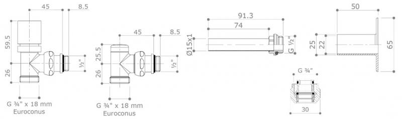 Alterna Design 1/2" ventils&aelig;t vinkell&oslash;bende - Krom