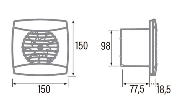 Cata Ventilator Uc-10 Hygro Hvid 150X150 &Oslash;98mm