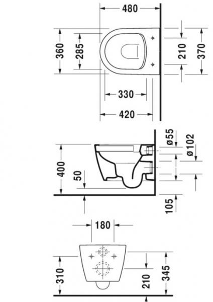 Duravit Me by Starck Compact Rimless v&aelig;gh&aelig;ngt toilet inkl s&aelig;de m/softclose