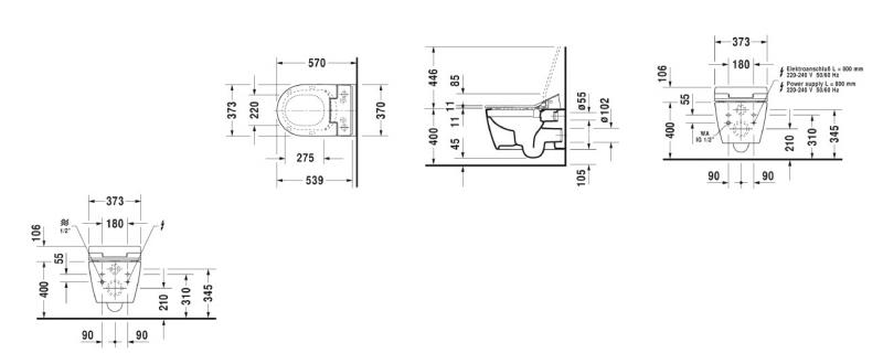 Duravit Me by Starck rimless v&aelig;gtoilet inkl. SensoWash Slim bidets&aelig;de