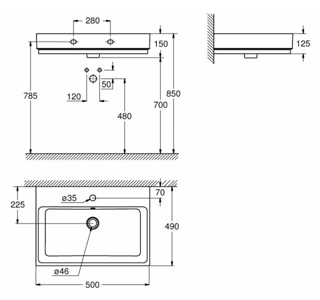 Grohe Cube 50 h&aring;ndvask t/v&aelig;g - 1/3 hanehul - PureGuard