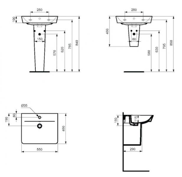 Ideal Standard Connect Air 55 h&aring;ndvask t/v&aelig;g - 1 hanehul