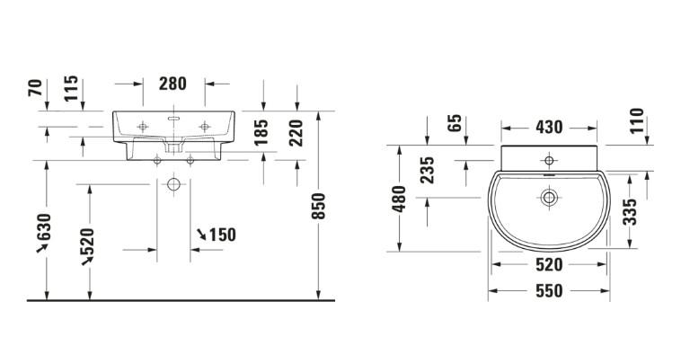 Duravit Balcoon 55 h&aring;ndvask t/v&aelig;g - 1 hanehul - Hvid - DuraShield