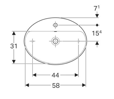 Geberit Variform 60 fritst&aring;ende bowlevask m/bagkant - Med 1 hanehul