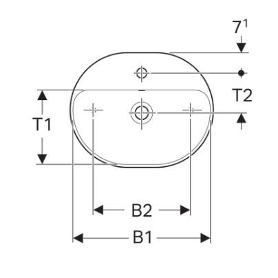 Geberit Variform 50 fritst&aring;ende bowlevask ellipse - 1 hanehul