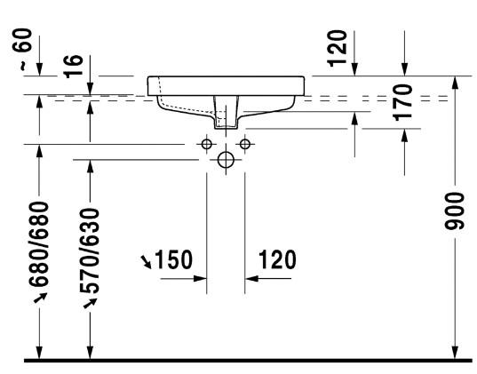 Duravit Vero 50 h&aring;ndvask t/ nedf&aelig;ldning