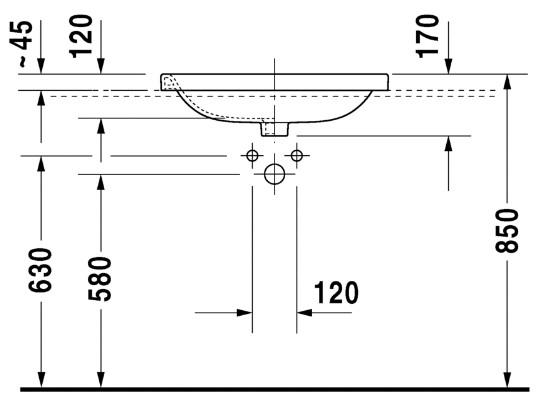 Duravit DuraStyle 61 h&aring;ndvask t/nedf&aelig;ldning - 1 hanehul