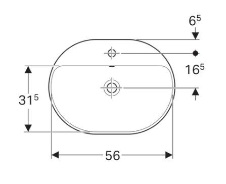 Geberit Variform 60 ellipse h&aring;ndvask m/bagkant t/nedf&aelig;ldning - 1 hanehul