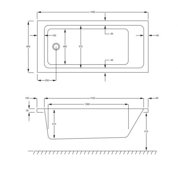 Str&oslash;mberg Quantum badekar t/indbygning 150 x 70 - 1 rygl&aelig;n