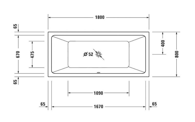 Duravit No.1 badekar t/indbygning - 180 x 80 - 2 rygl&aelig;n