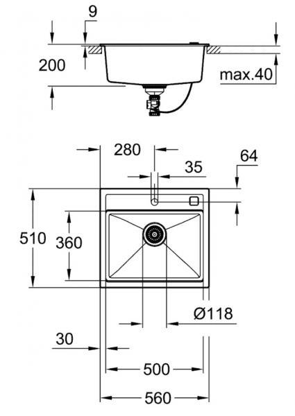 Grohe K700 k&oslash;kkenvask i komposit m/Start k&oslash;kkenvandhane i mat sort