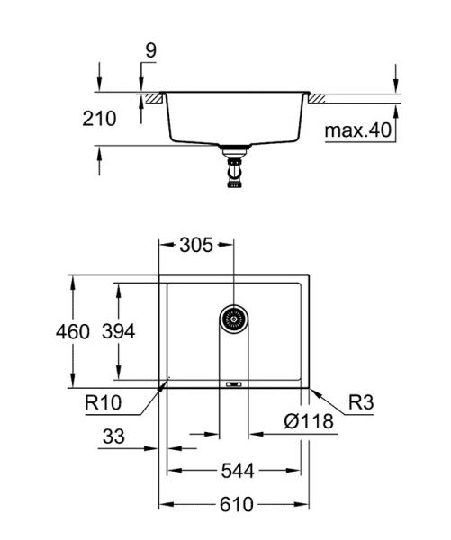 Grohe K700U k&oslash;kkenvask i komposit 70-C - Sort granit