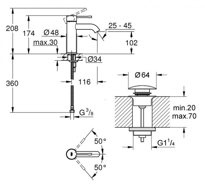 Grohe Essence New h&aring;ndvaskarmatur m/push-open bundventil - Mat sort