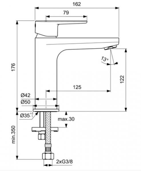 Ideal Standard Cerafine h&aring;ndvaskarmatur H120 u/bundventil - krom