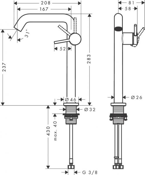 Hansgrohe Tecturis S 240 Fine bowlearmatur m/CoolStart - B&oslash;rstet bronze