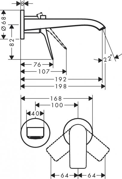 Hansgrohe Vivenis h&aring;ndvaskarmatur t/indbygning - 19,2 cm - Mat sort
