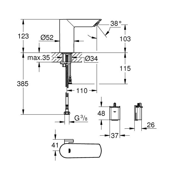 Grohe Bau Cosmopolitan E ber&oslash;ringsfri vandhane m/batteri