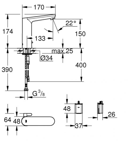 Grohe Eurosmart Cosmopolitan L ber&oslash;ringsfri vandhane m/batteri
