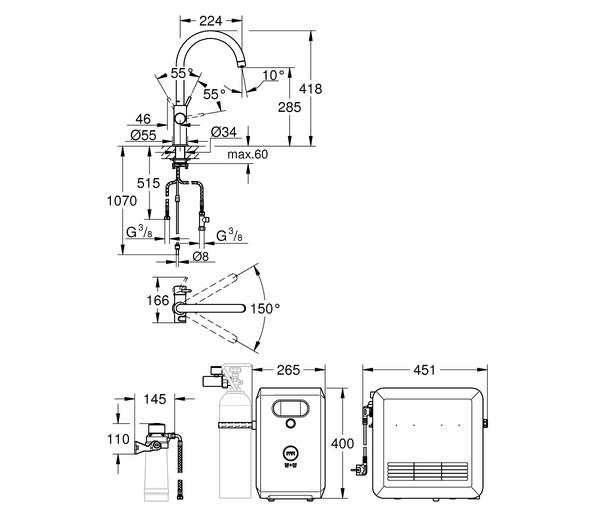 Grohe Blue Professional k&oslash;kkenbatteri m/C-tud - Krom